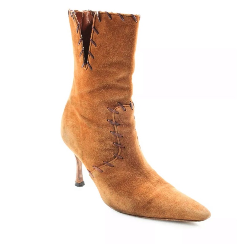 MANOLO BLAHNIK HIGH HEEL BOOTIES SUEDE SIZE 35.5